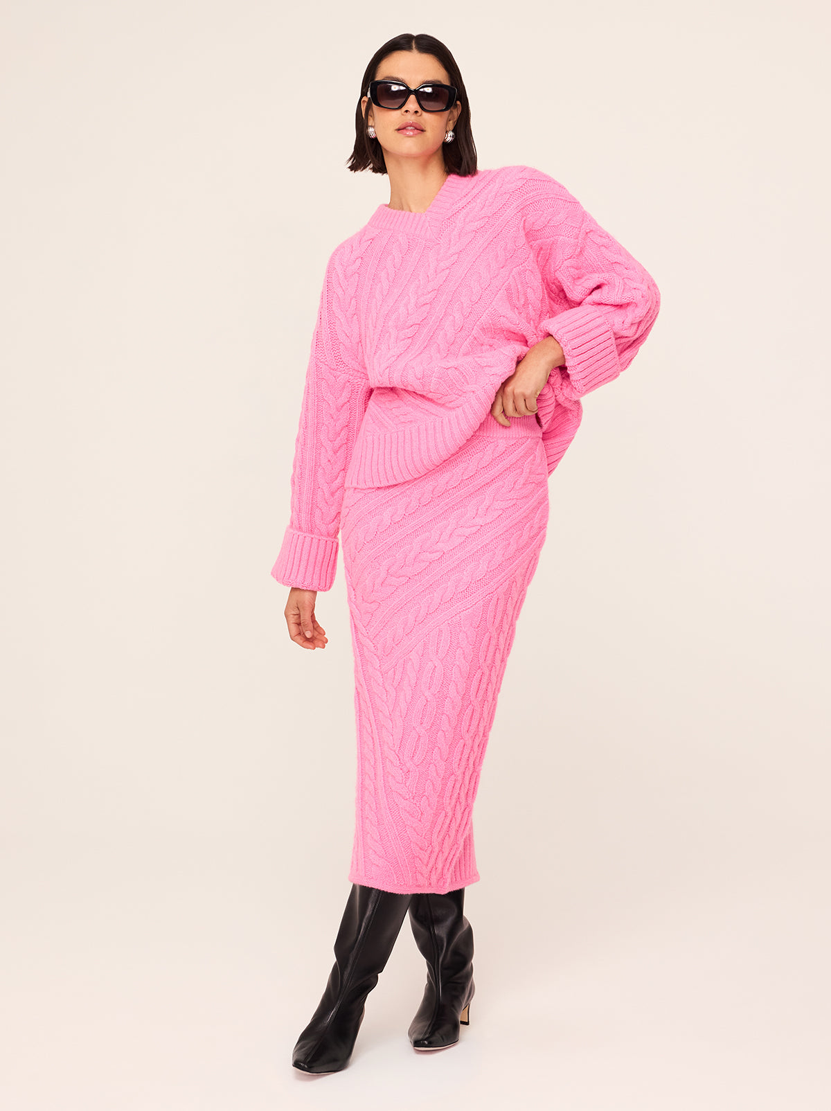 Imelda Pink Cable Knit Midi Skirt