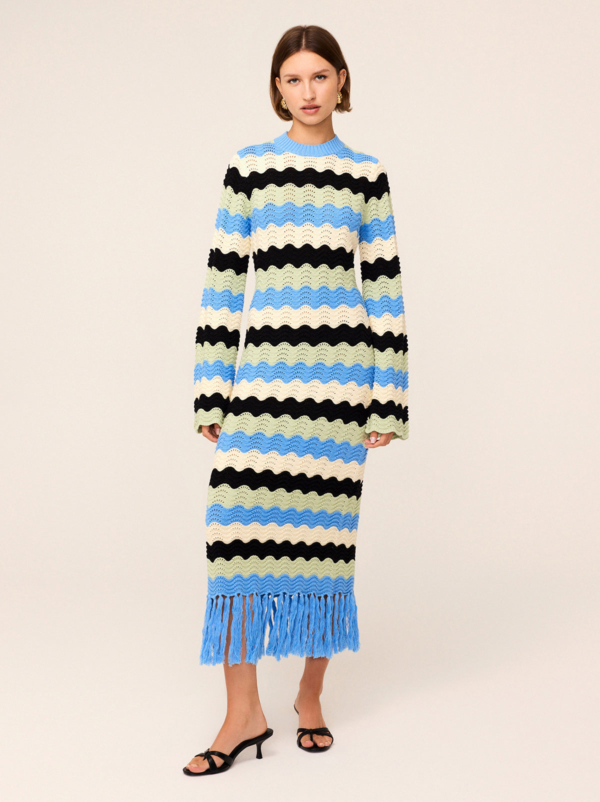 Ondine Blue Multi Crochet Knit Dress