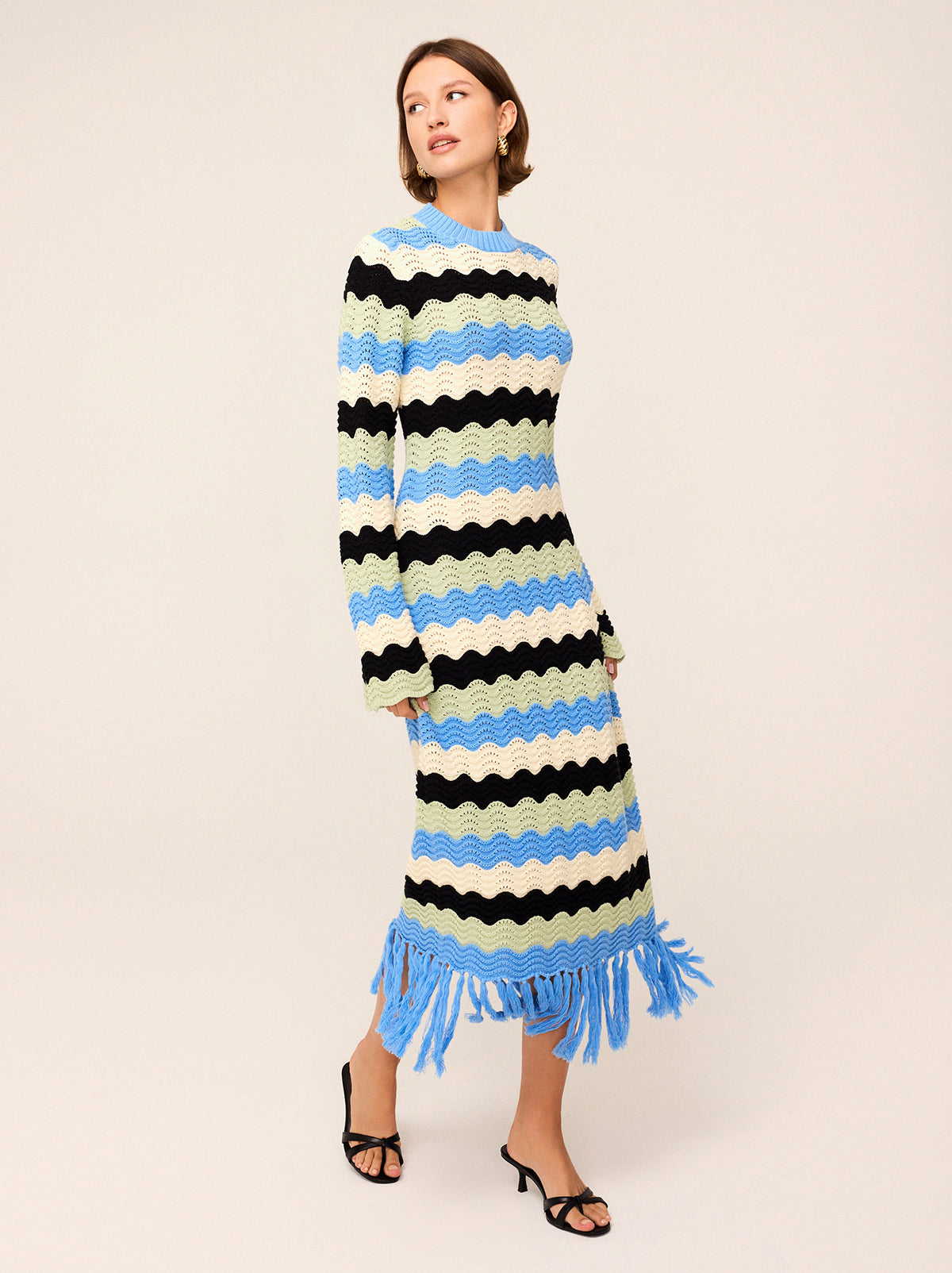 Ondine Blue Multi Crochet Knit Dress