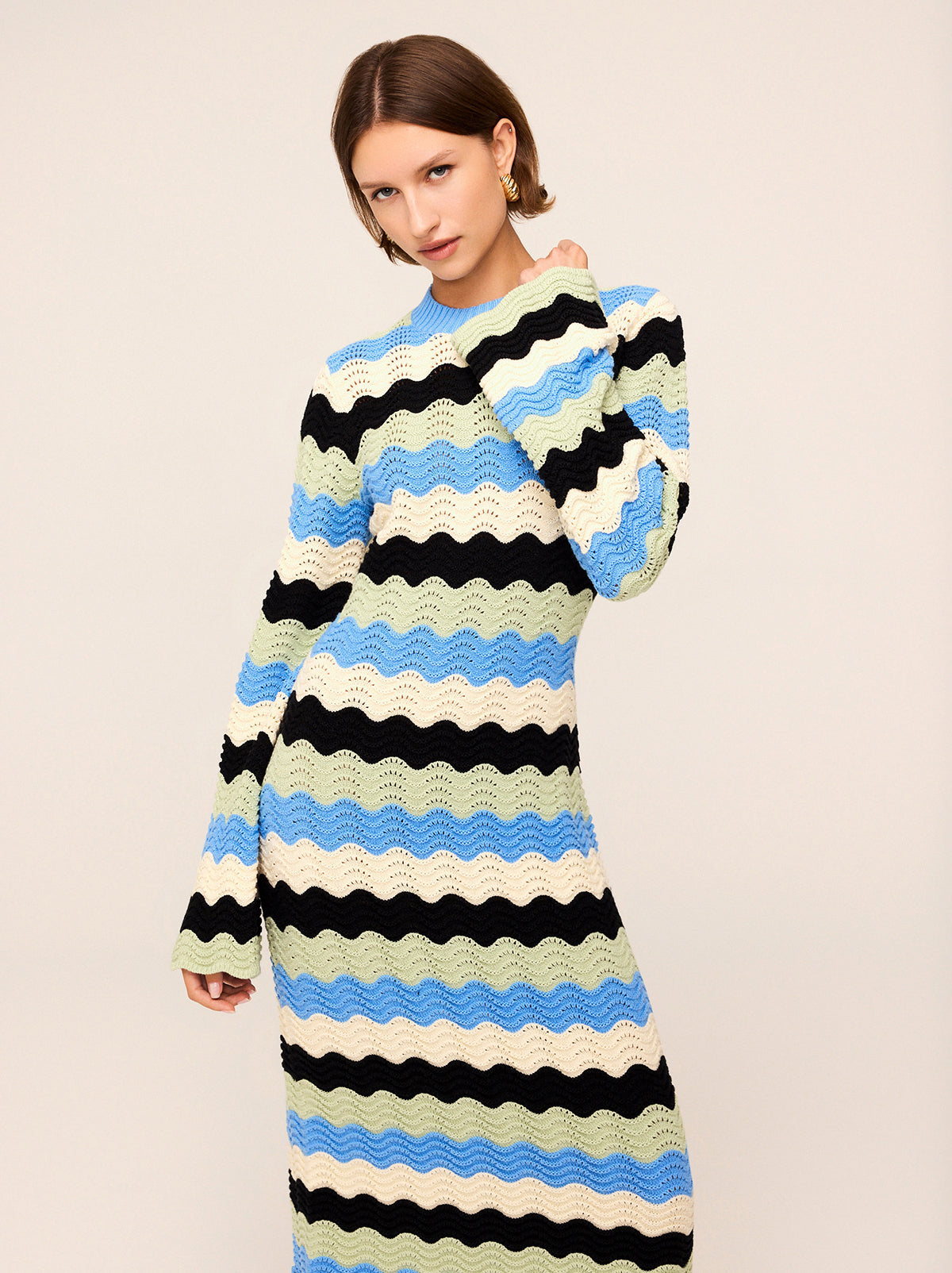 Ondine Blue Multi Crochet Knit Dress