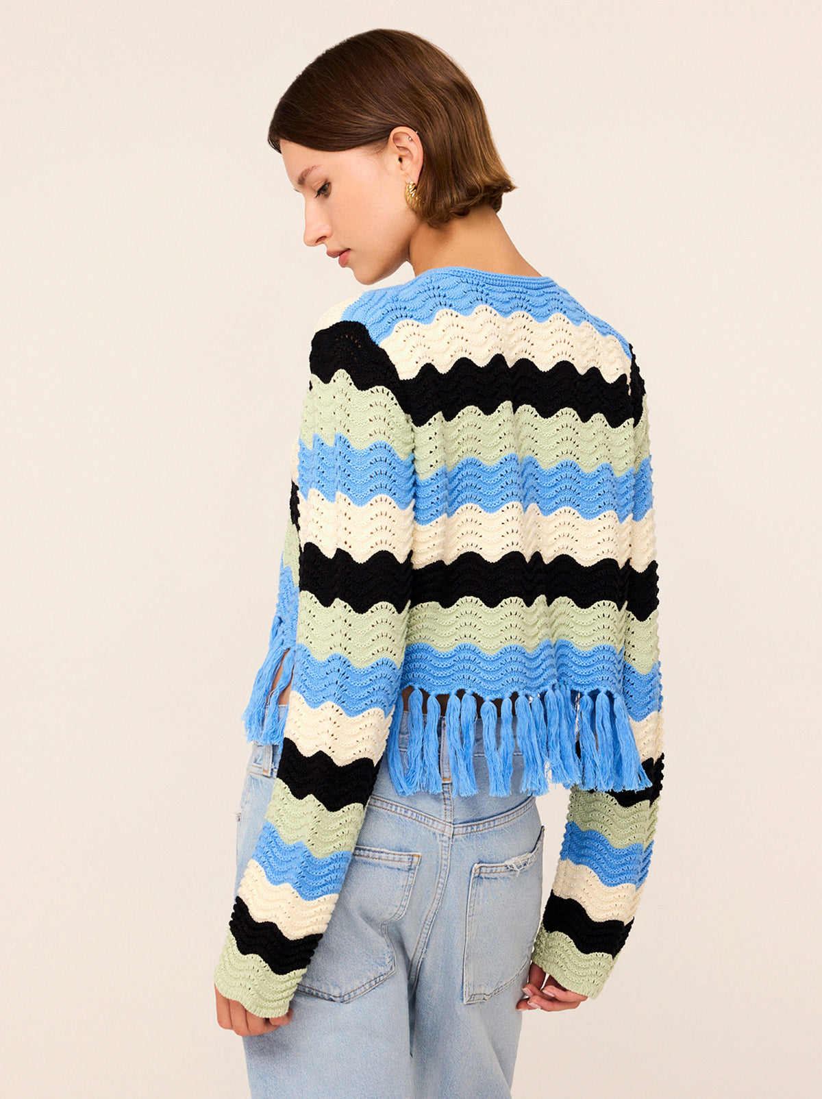 Linden Blue Multi Crochet Knit Cardigan