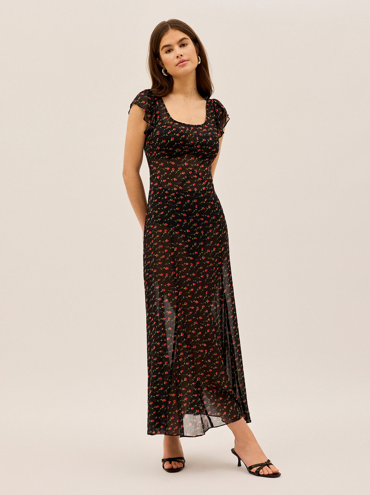 Kaia Black Rose Print Maxi Dress
