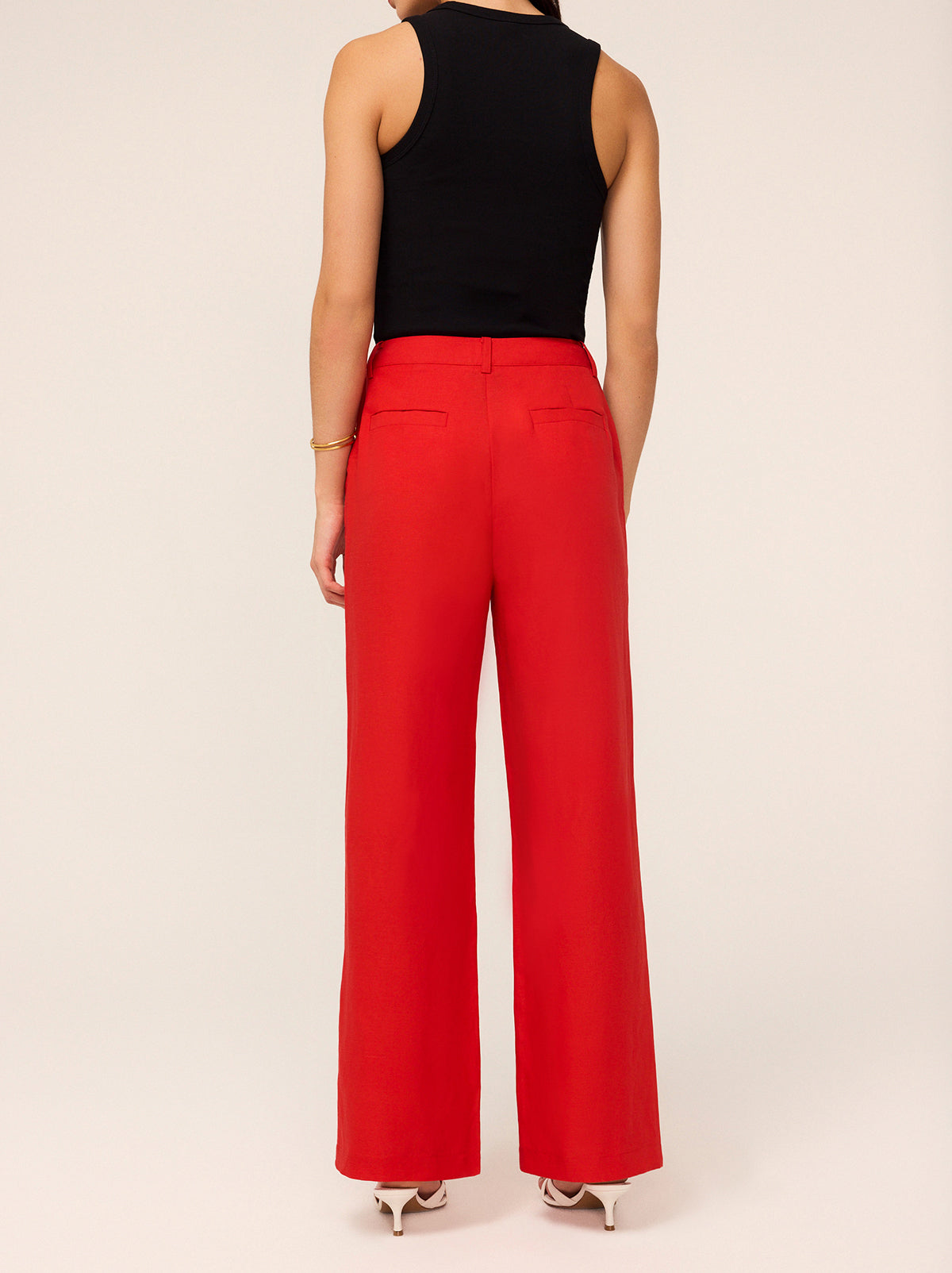 Ada Red Straight Leg Trousers by Kitri Studio. Suit up.  Stand out.  Length: Regular. . . Lenzing TM 70%% Tencel 30%% Linen  .
