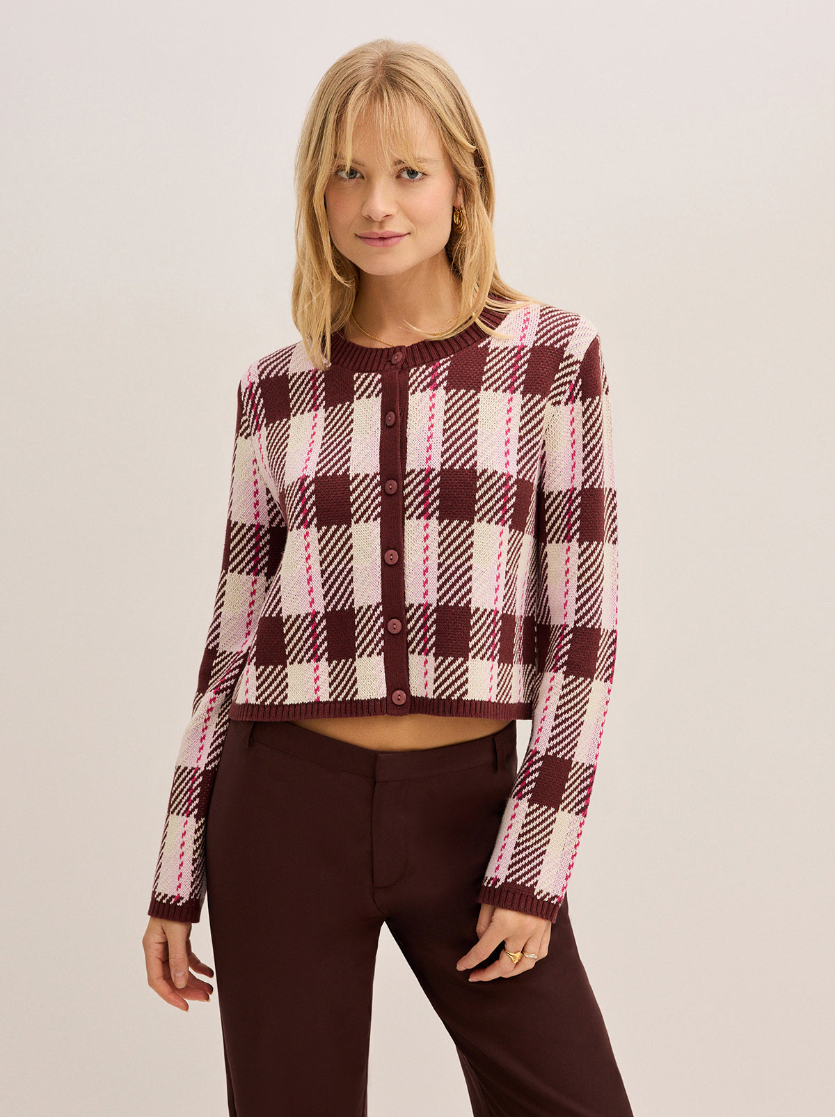 Ulla Pink Check Cardigan