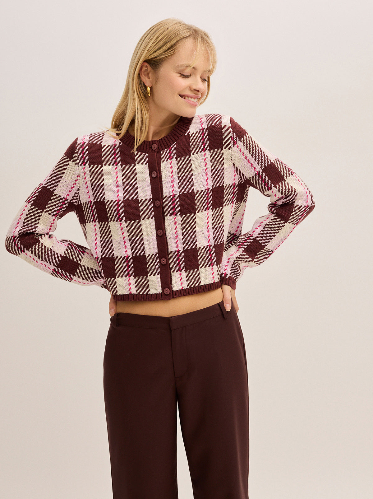 Ulla Pink Check Cardigan