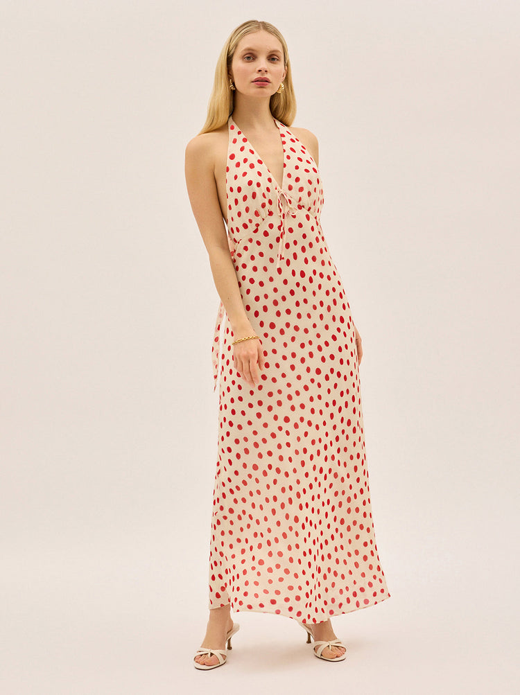 Amalia Red Polka Dot Halterneck Dress
