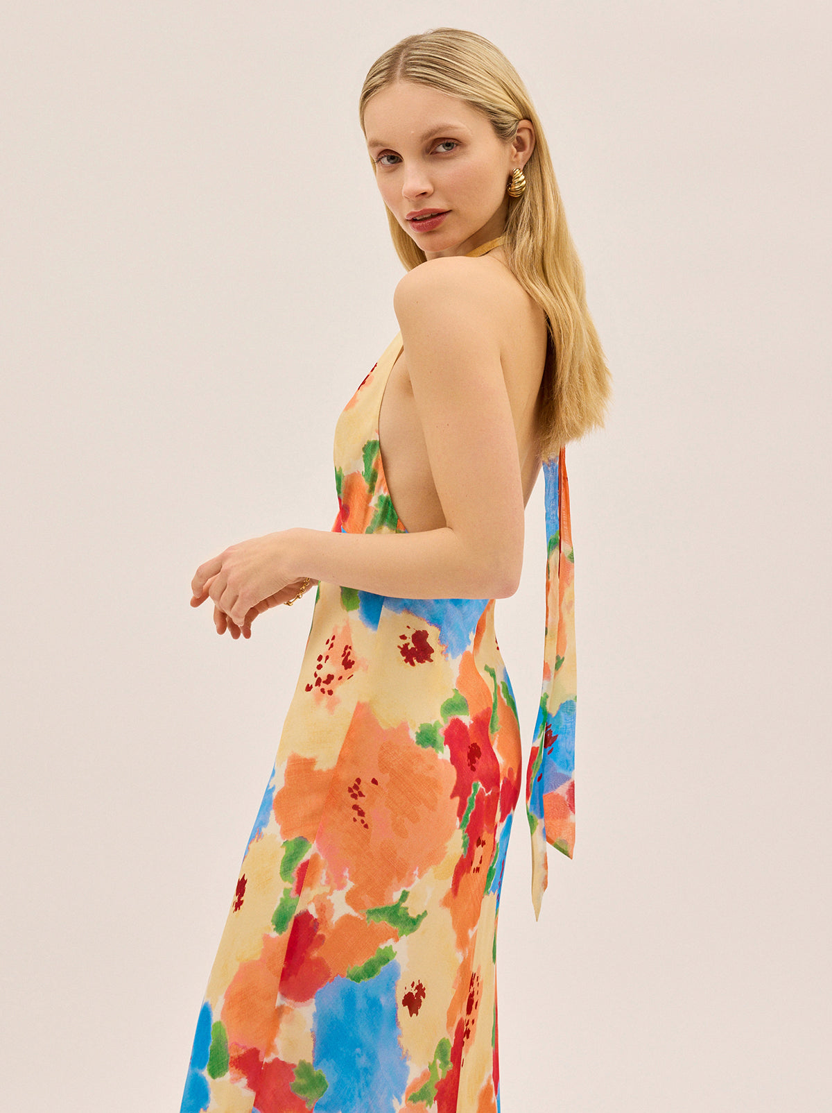 Amalia Watercolour Floral Halterneck Dress