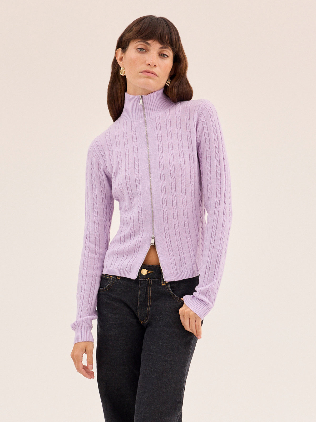 Ameline Lavender Cable Fine Knit Top