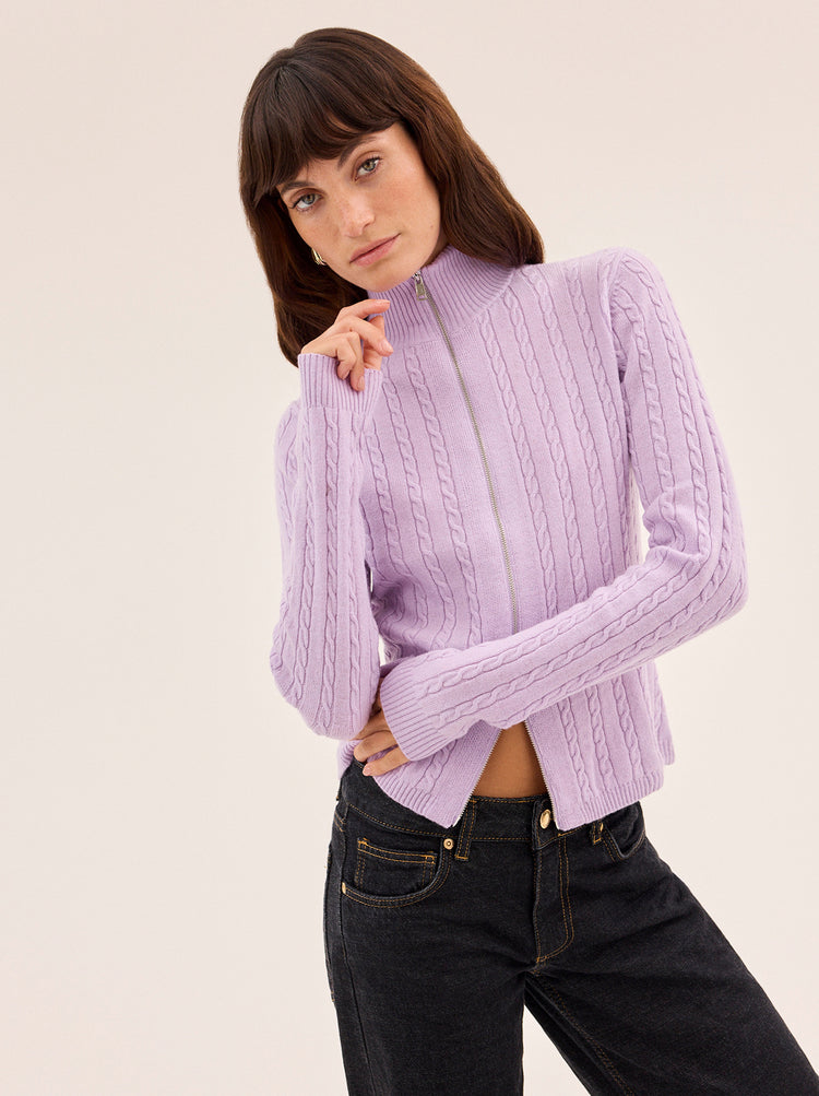 Ameline Lavender Cable Fine Knit Top