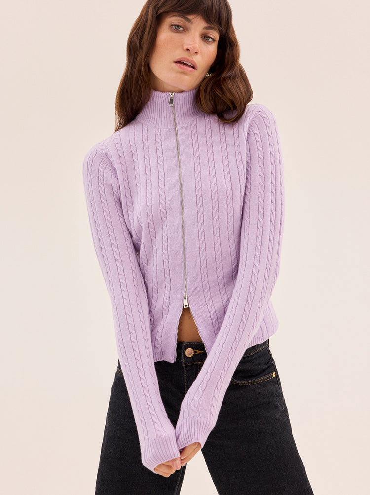 Ameline Lavender Cable Fine Knit Top