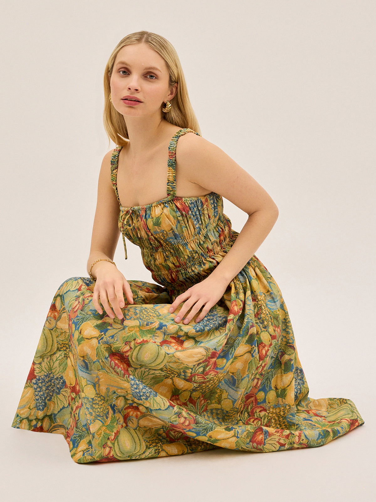 Arya Fruit Print Linen Blend Dress