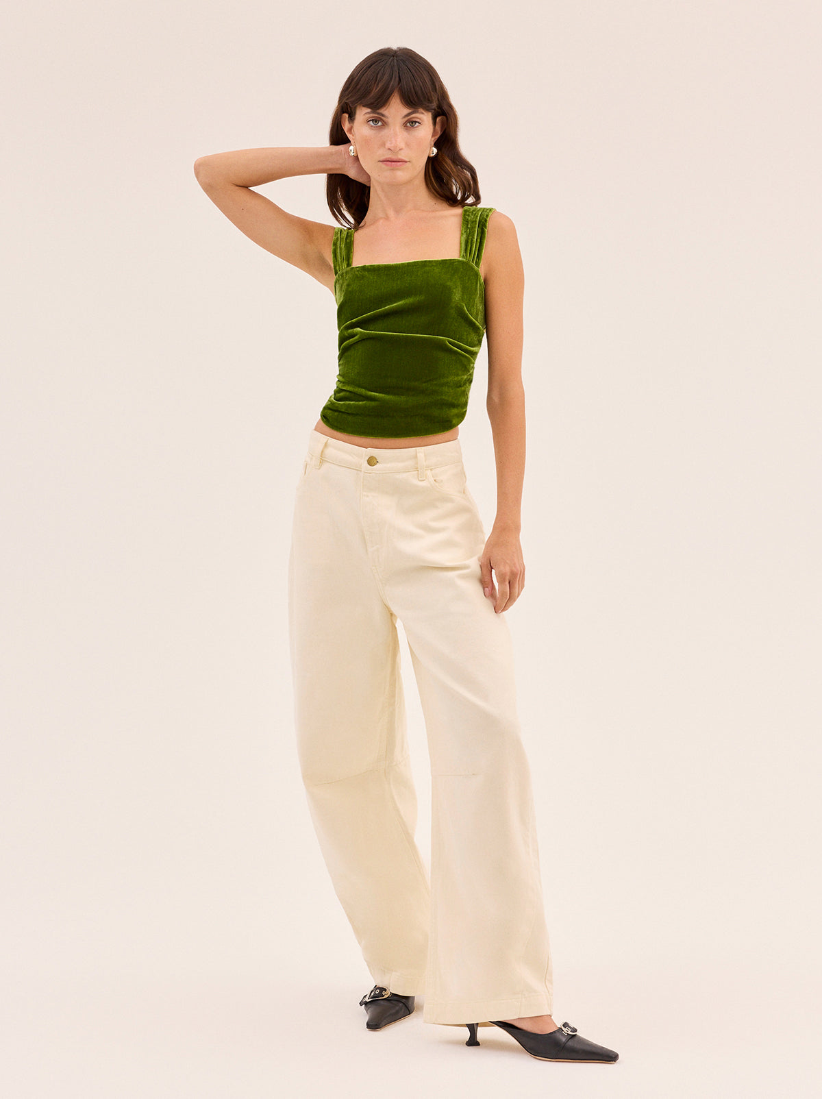 Beata Olive Velvet Top