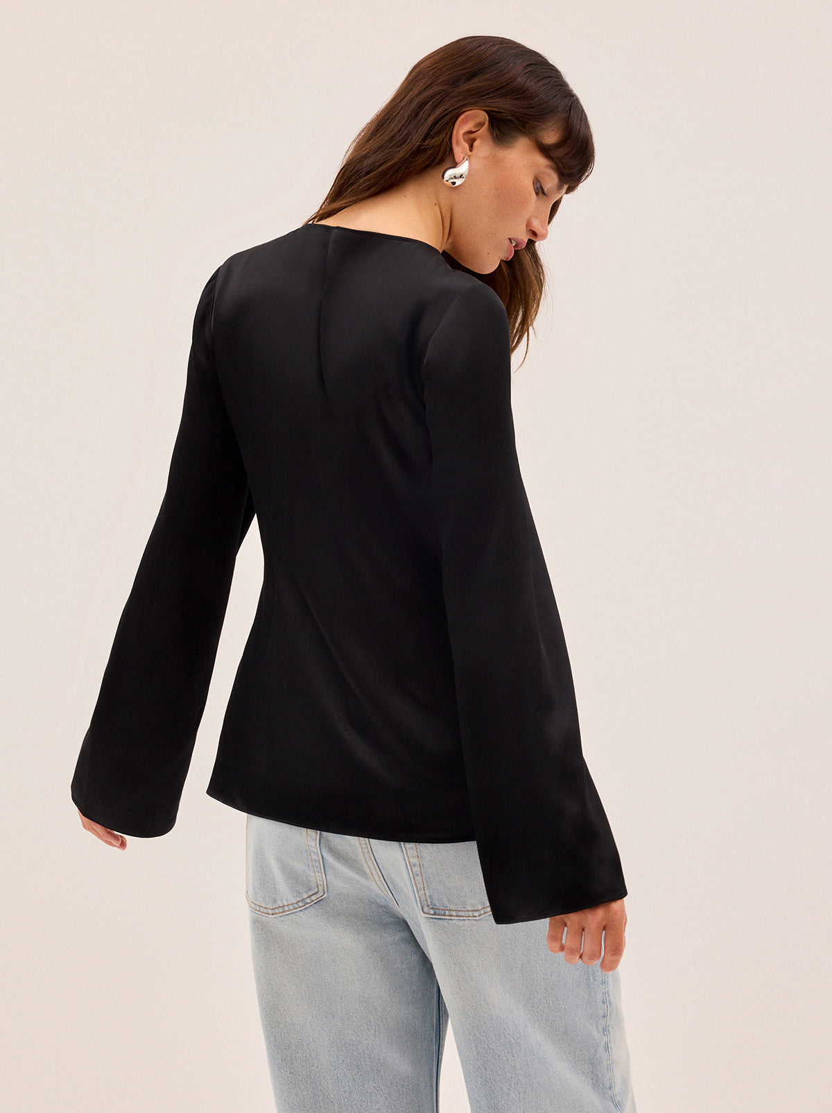 Brooke Embroidered Black Satin Top