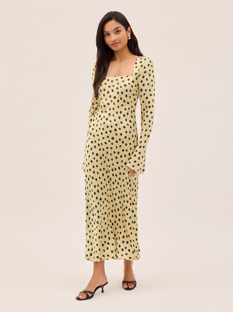 Camille Butter Polka Dot Satin Dress