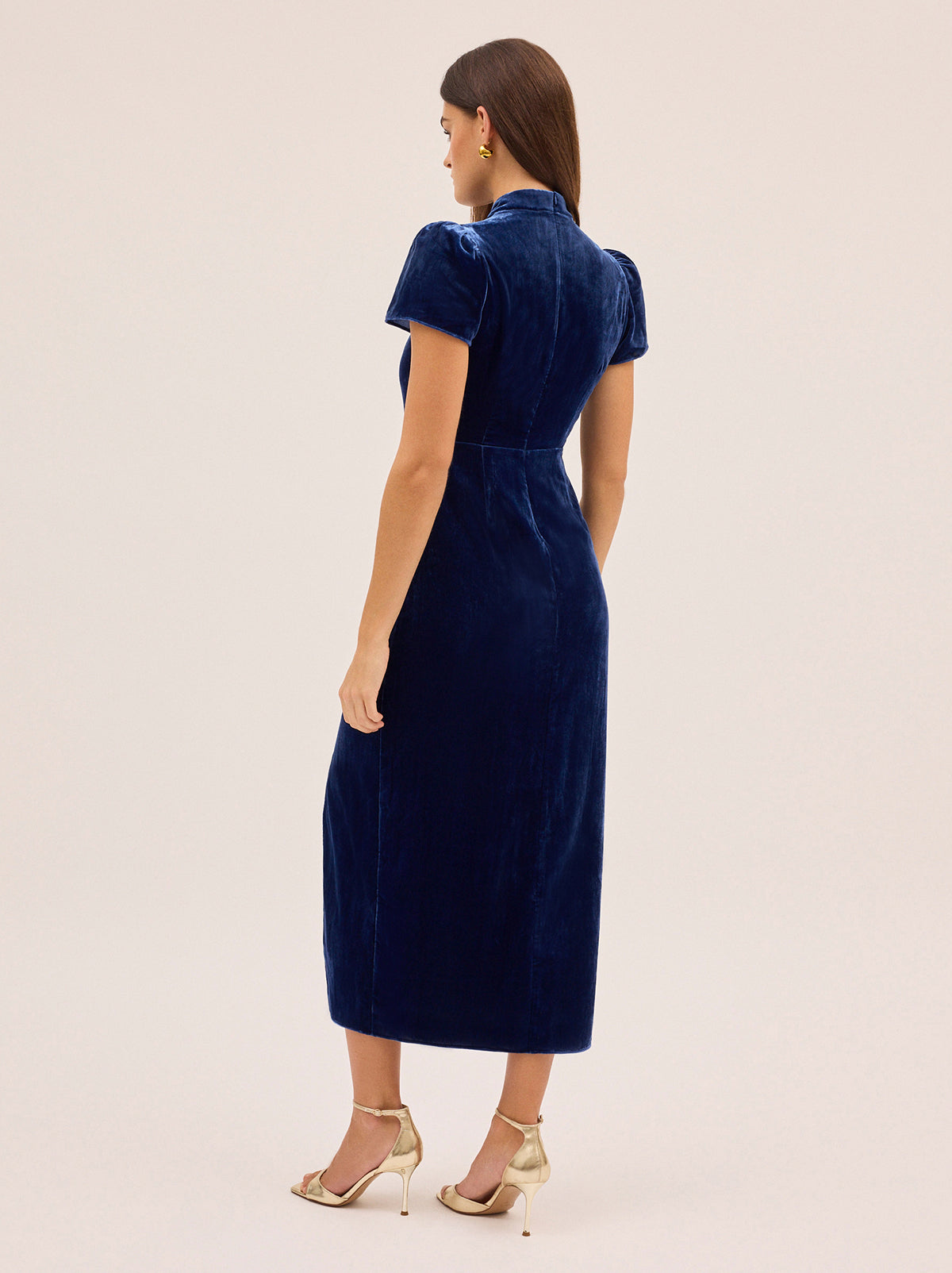 Carmella Navy Blue Velvet Midi Dress | KITRI Studio