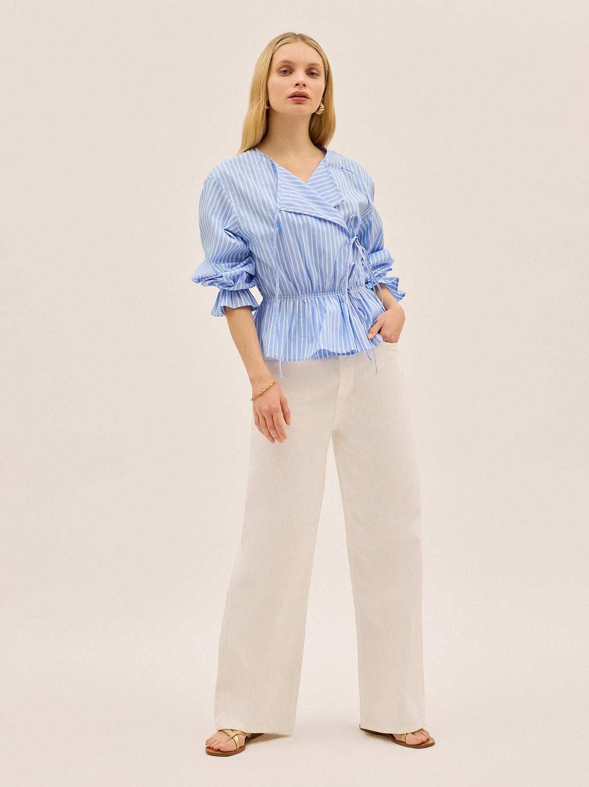Caryn Blue Striped Cotton Top
