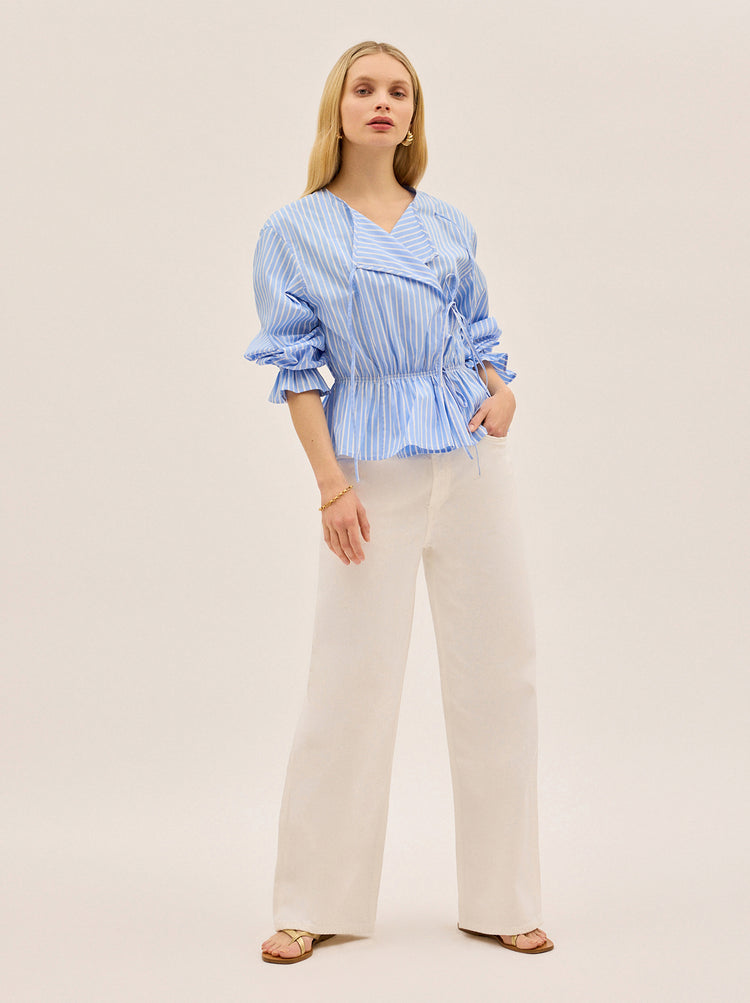 Caryn Blue Striped Cotton Top