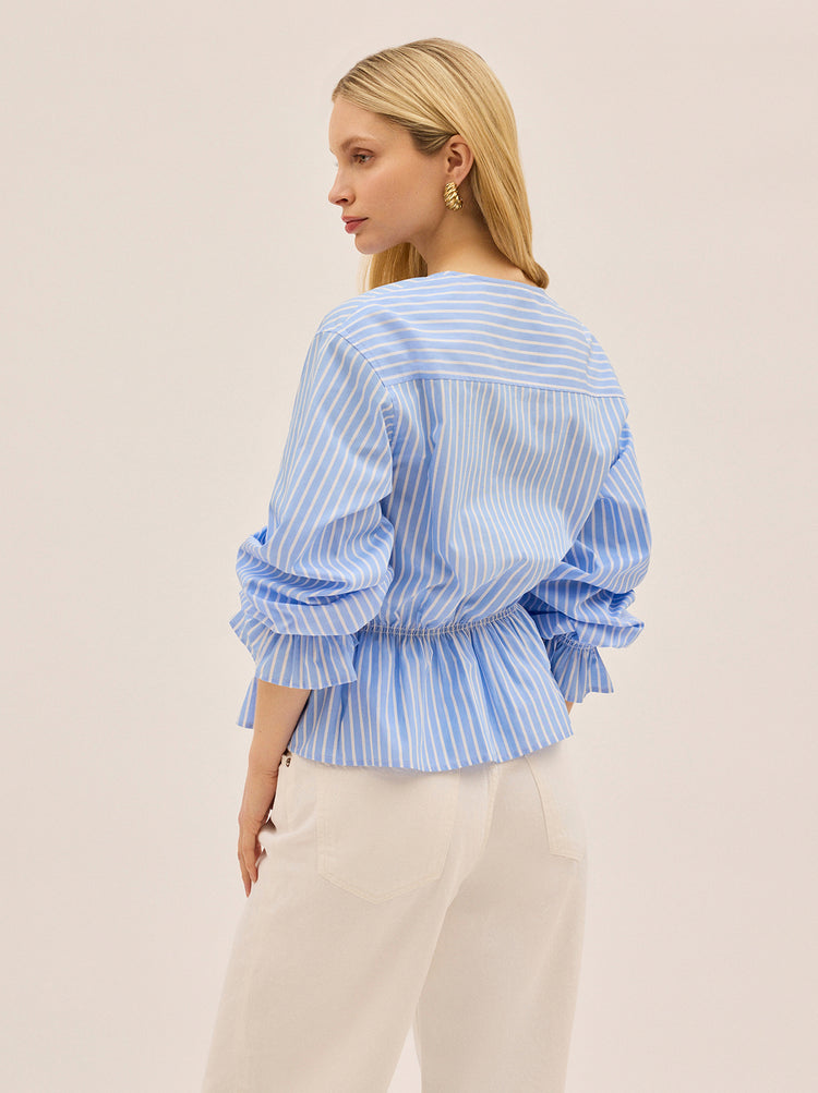 Caryn Blue Striped Cotton Top