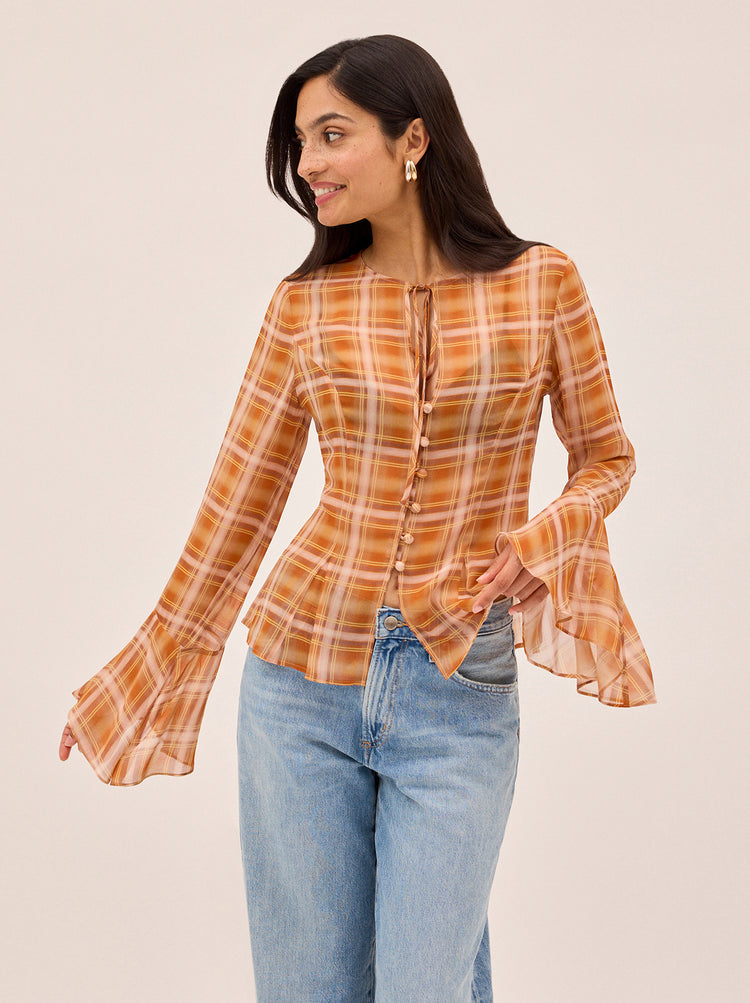 Chantelle Apricot Check Print Top