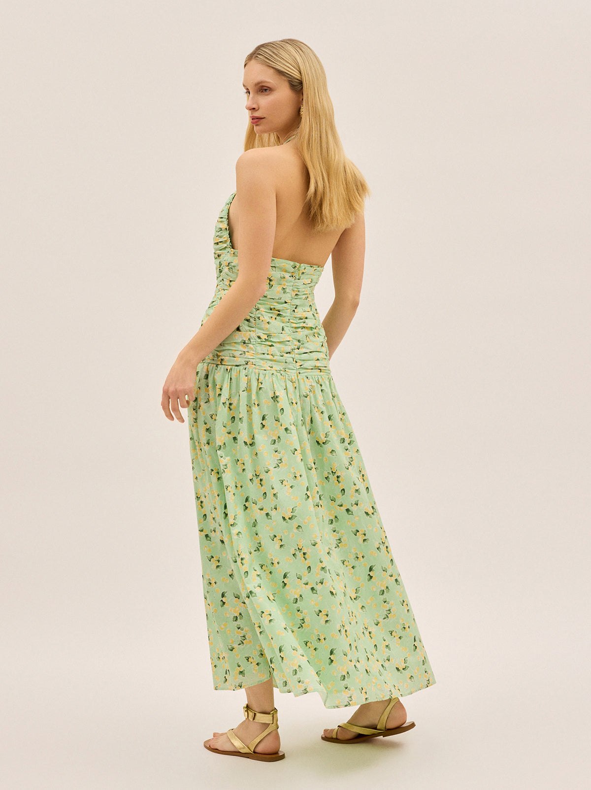 Cynthia Green Cherry Print Halterneck Dress