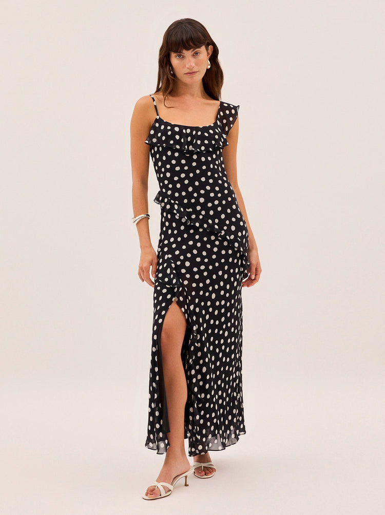 Delphina Black Polka Dot Dress