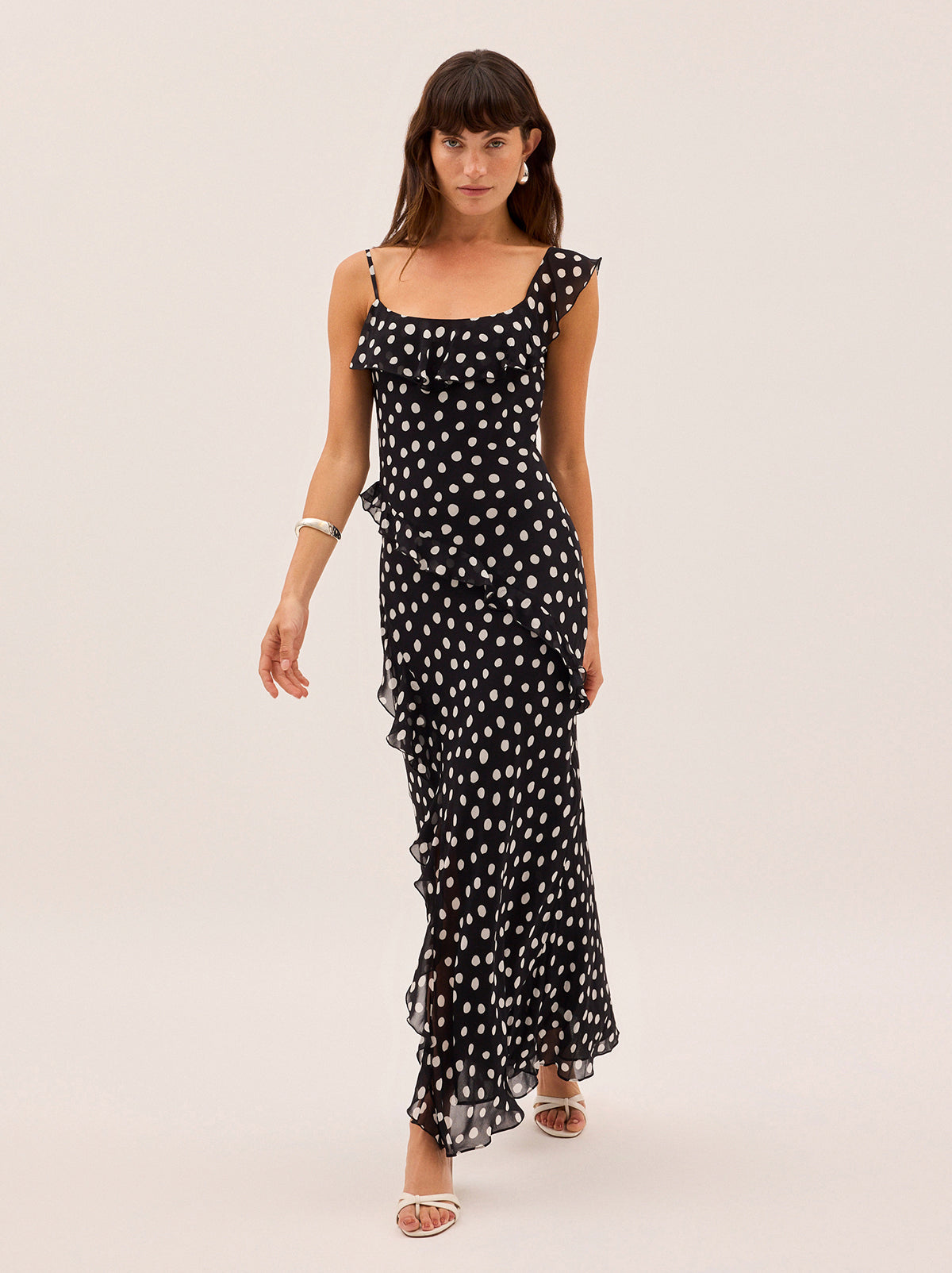 The Polka Dot Lace Trim Midi Dress - Black Lace Sleeves