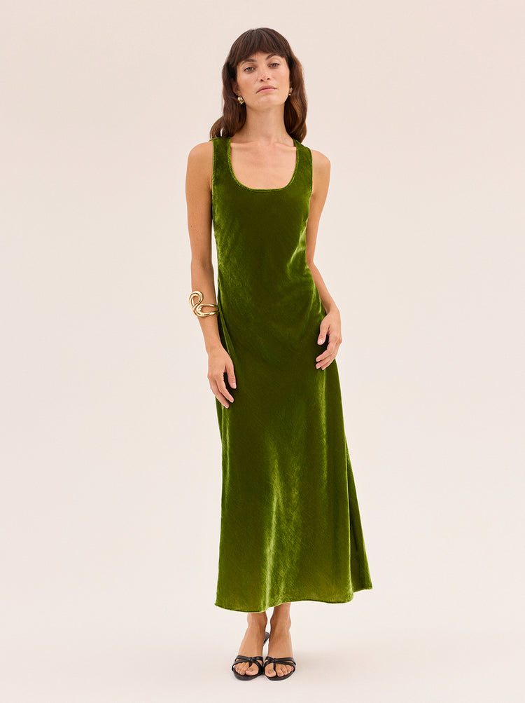 Elise Olive Velvet Dress