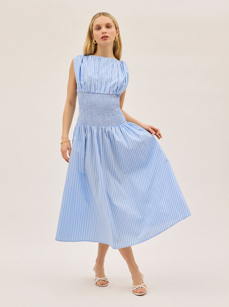 Julia Blue Striped Cotton Dress