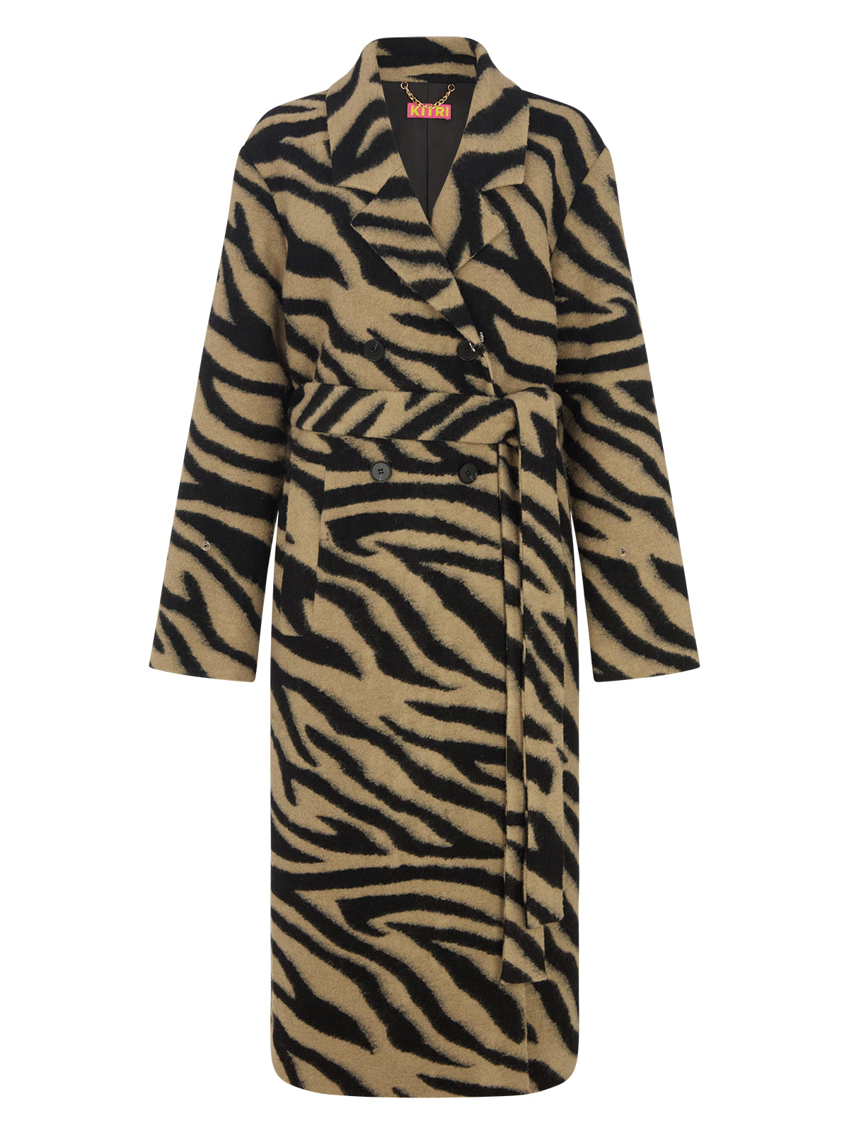 Lara Zebra Wool-Blend Coat by Kitri Studio. All eyes on Lara - THE coat of the season and the ultimate statement-maker.  Cut from wool-blend fabrication, this double-breasted showstopper is finished with a detachable plush faux-fur collar and cuffs in deep chocolate for maximum drama. Large collar. Long sleeves. Button front. Main: 30% Wool, 70% Polyester Faux Fur: 100% Polyester.