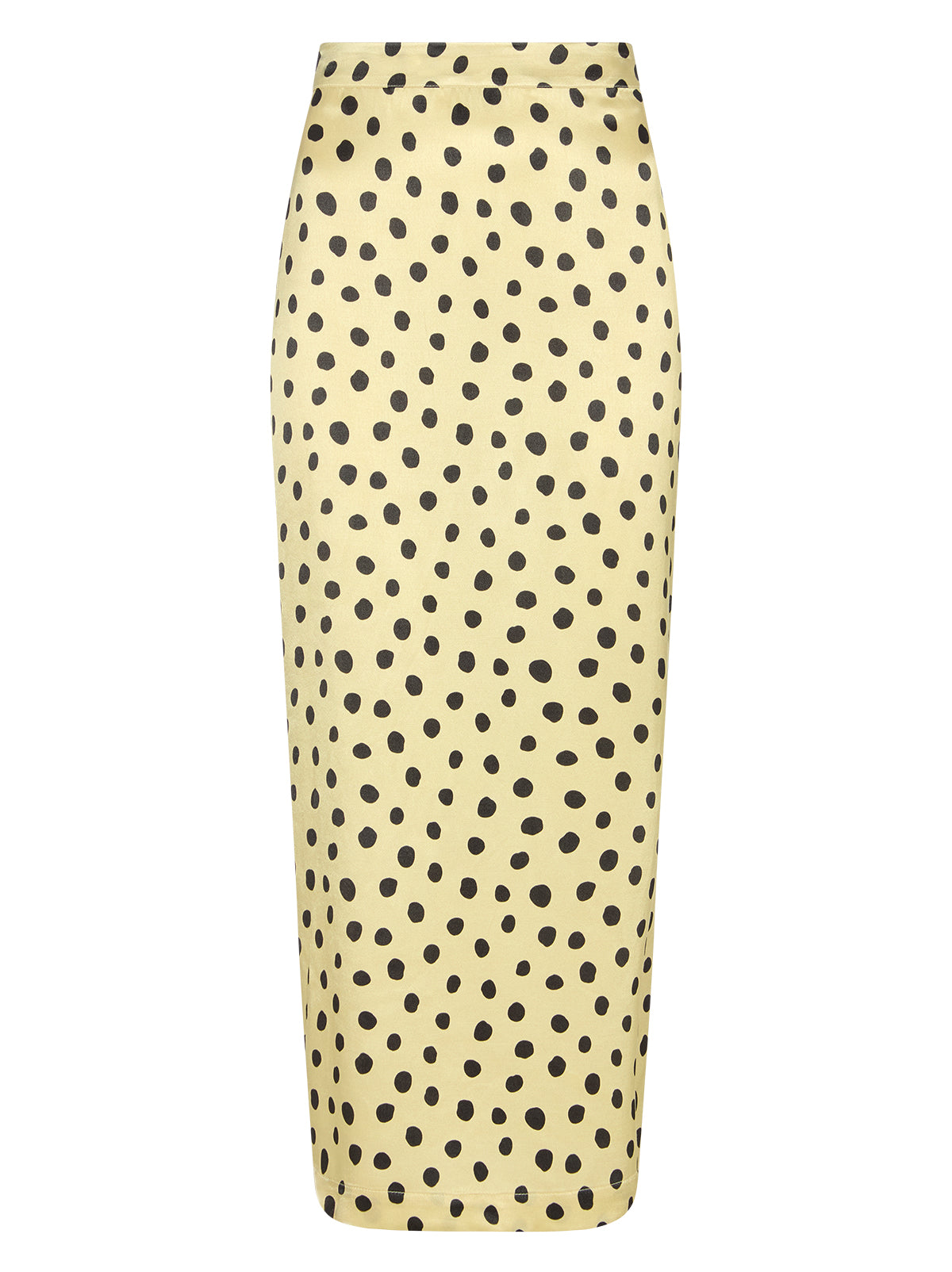 Laurel Butter Polka Dot Satin Skirt by Kitri Studio. Bring a little retro romance into your everyday with our Laurel Butter Polka Dot Satin Skirt.  Crafted from smooth, fluid viscose satin, this mid-waist maxi is printed with our signature butter-based polka dots - a timeless neutral with endless styling potential. Concealed side-zip. High waisted. Bias cut. 100% Viscose Satin.