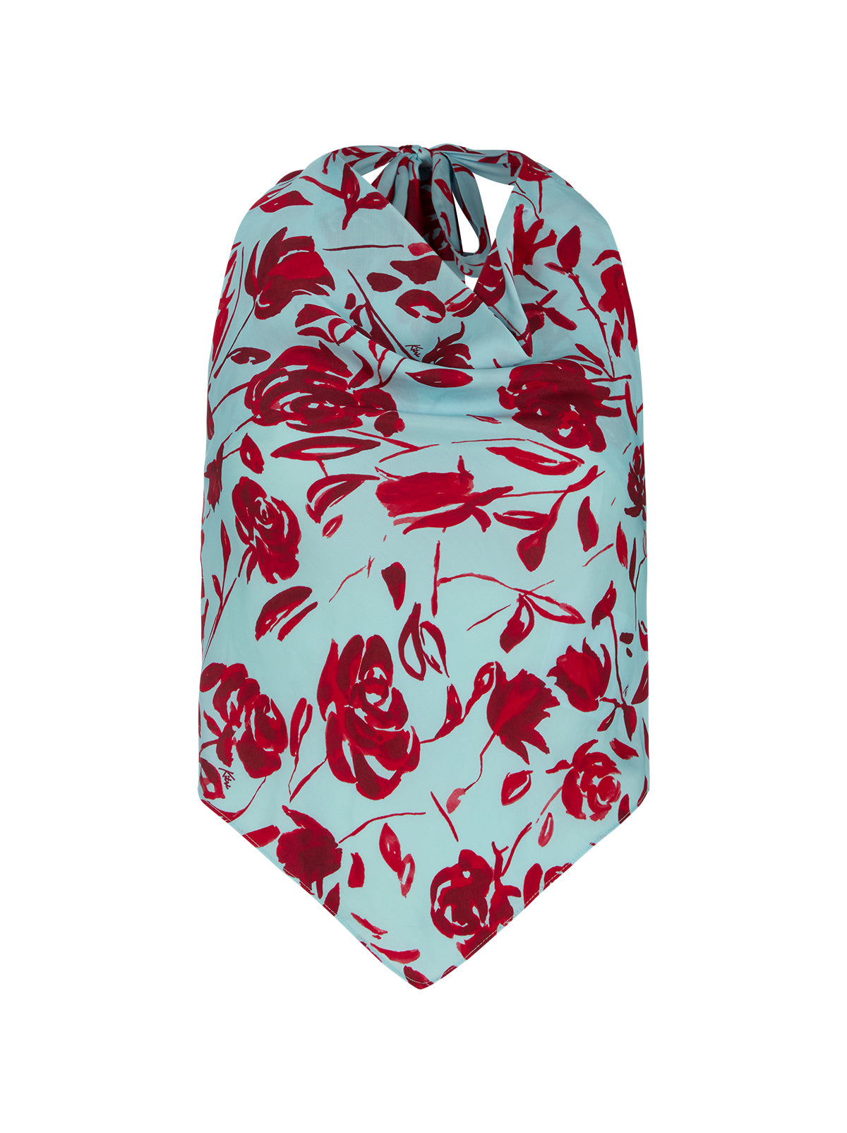 Lucille Blue Rose Print Halter Top