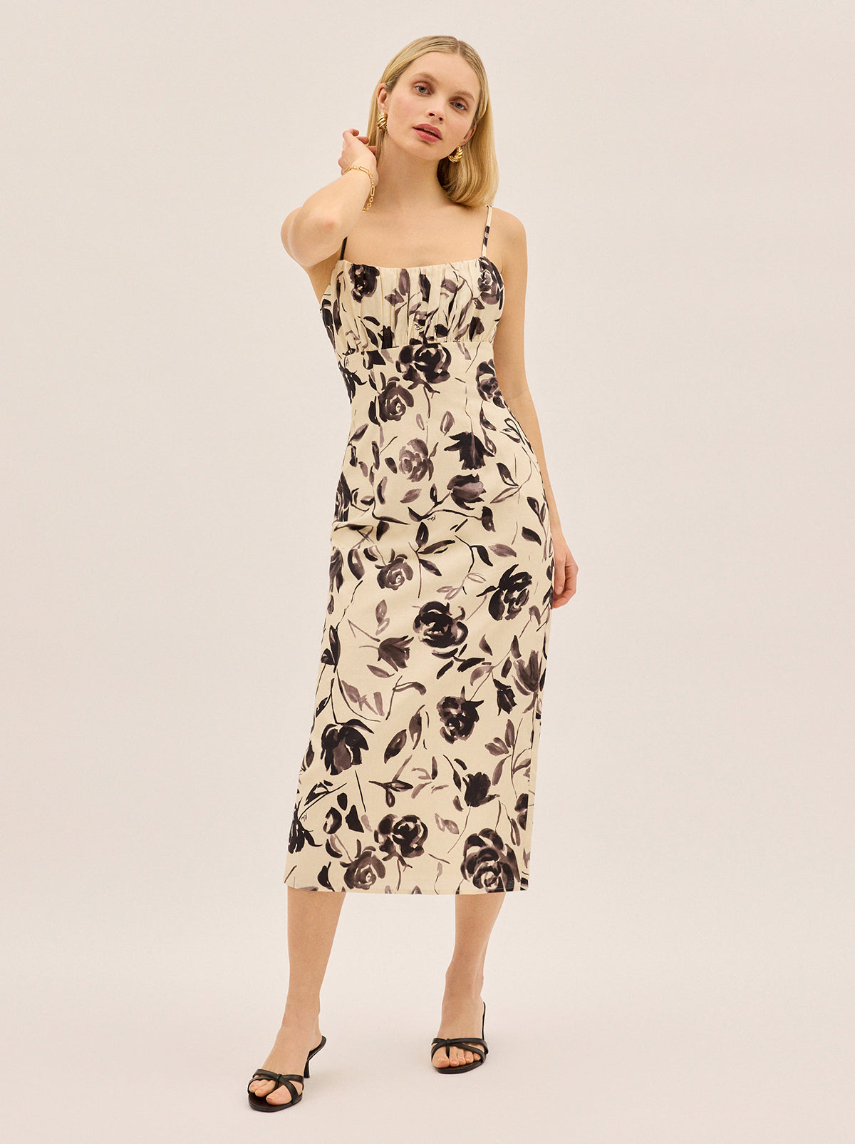 Magda Monochrome Rose Print Midi Dress