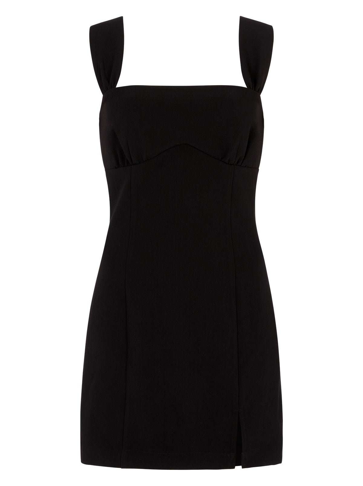 Marcella Black Mini Dress by Kitri Studio. A little black dress with maximum versatility, the Marcella is your go-to for statement evenings.  Crafted in a flattering wide-strap silhouette with a straight neckline, this mini dress comes with a detachable dark chocolate faux-fur stole - offering two looks in one. Adjustable straps. Back-zip. Fitted. Main: 74% Polyester, 20% Rayon, 6% Elastane Faux Fur: 100% Polyester.