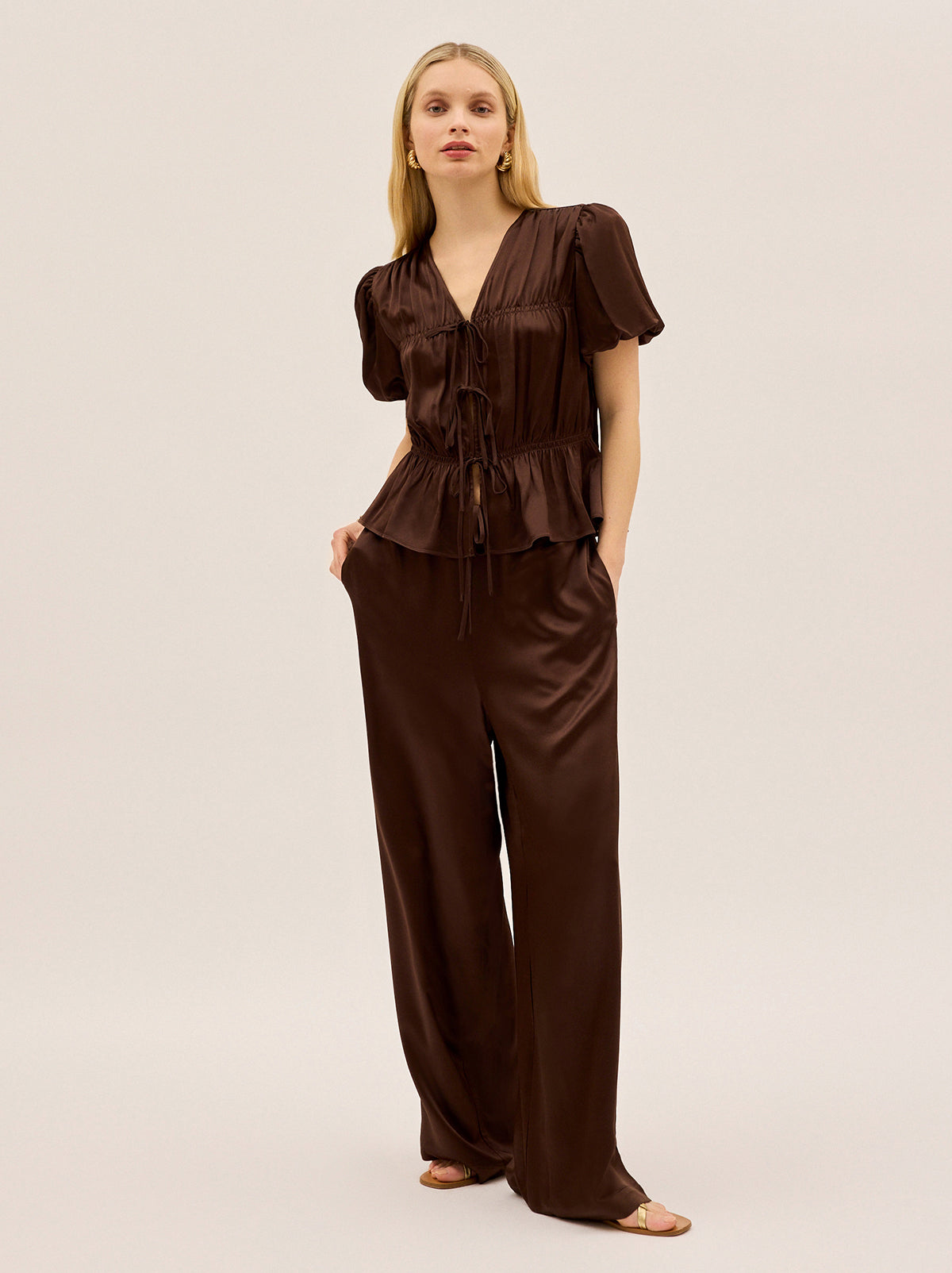 Margaret Chocolate Satin Trousers