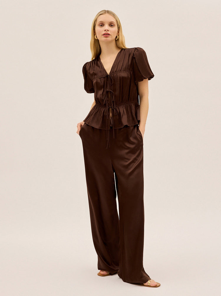 Margaret Chocolate Satin Trousers