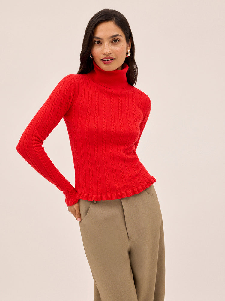 Nella Red Wool-Blend Roll Neck Jumper
