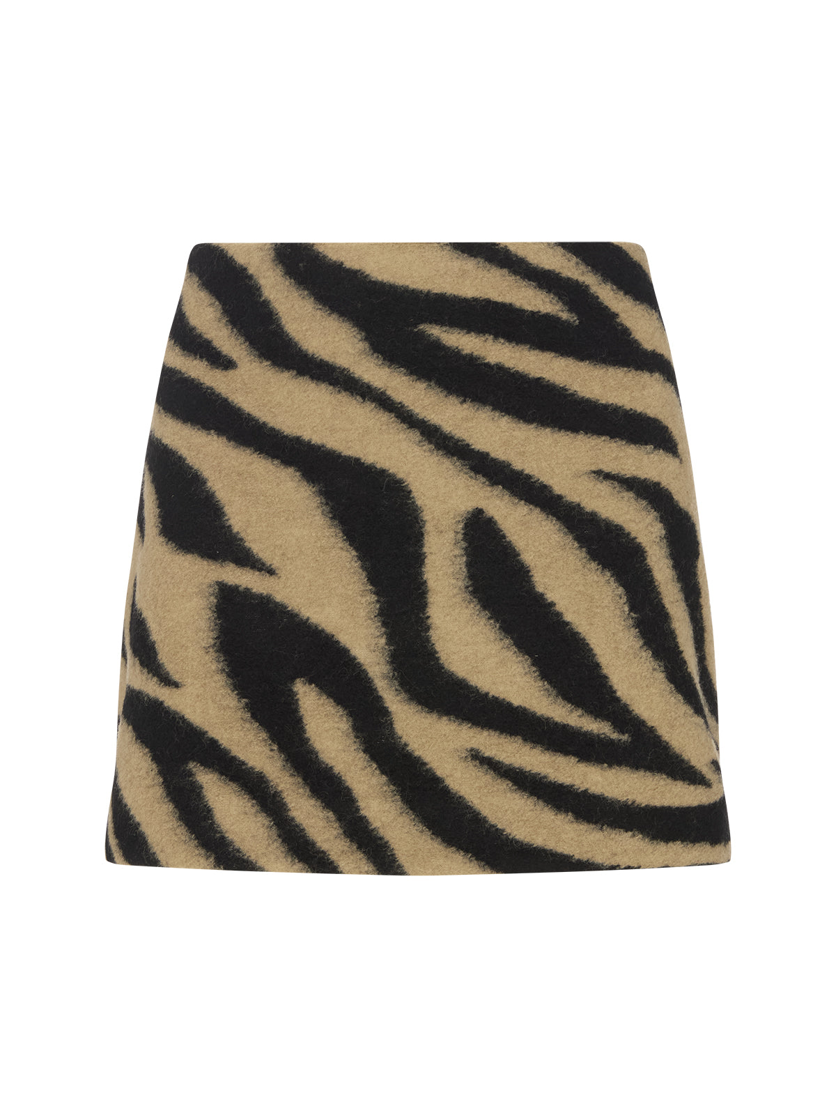 Rafaela Zebra Wool-Blend Mini Skirt by Kitri Studio. Rafaela Zebra Wool-Blend Mini Skirt is designed in a soft wool-blend fabrication that feels both warm and structured.  Cut to a flattering high waist with a gentle A-line silhouette, it’s a versatile mini skirt that balances bold print with timeless tailoring. Concealed side-zip. Mid Rise. A-line skirt. 30% Wool, 70% Polyester.