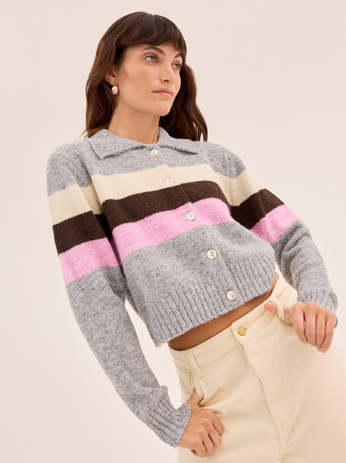 Romy Grey Neapolitan Stripe Knit Cardigan