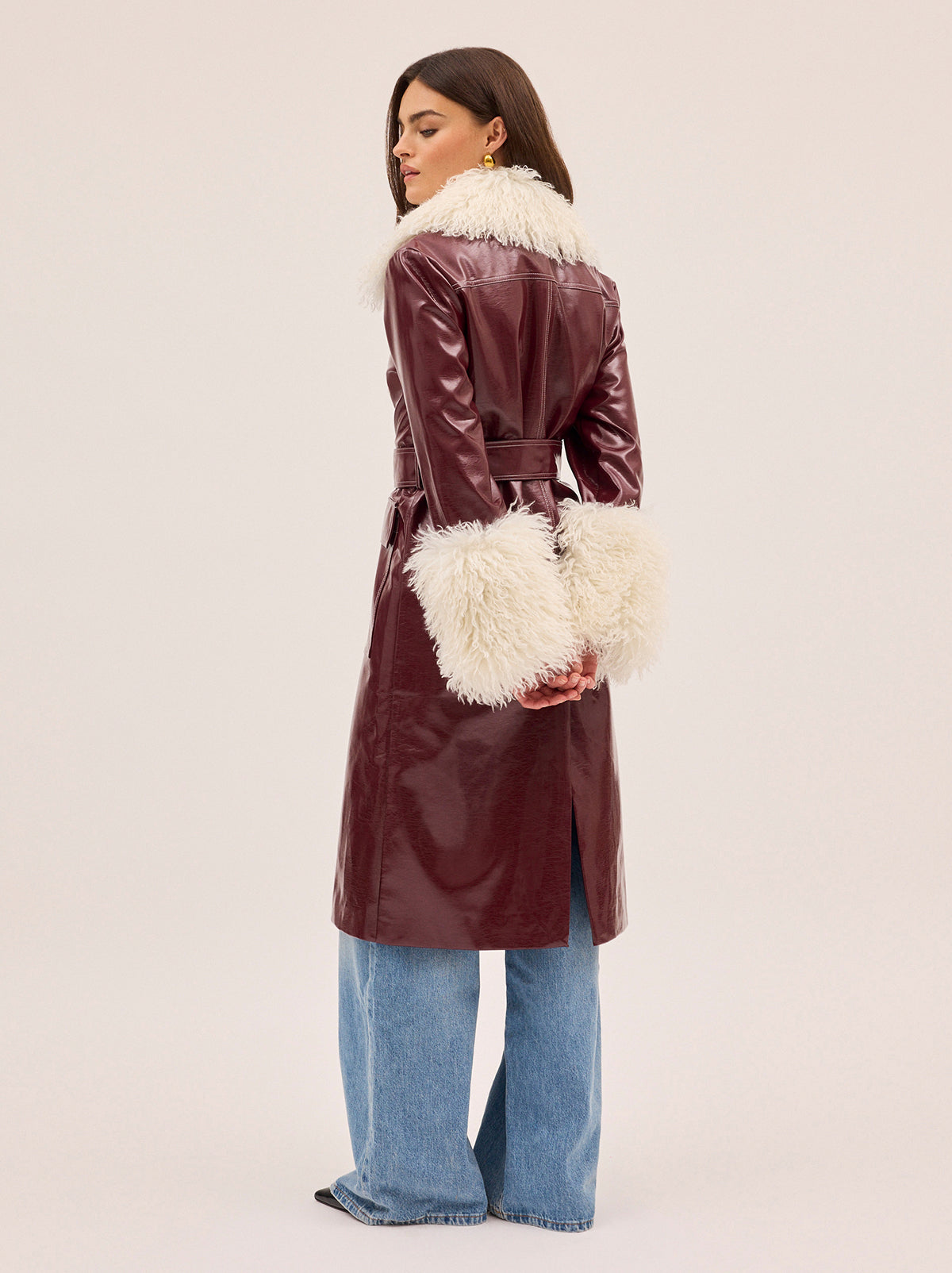 Simone Burgundy Vinyl Coat with Removable Collar | KITRI Studio