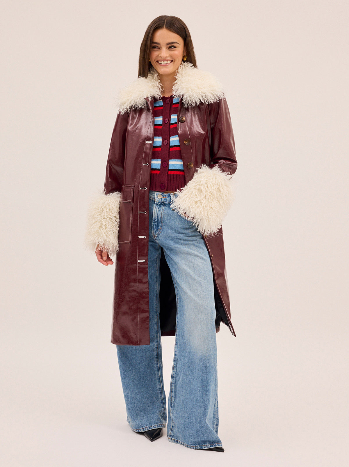 Simone Burgundy Vinyl Coat