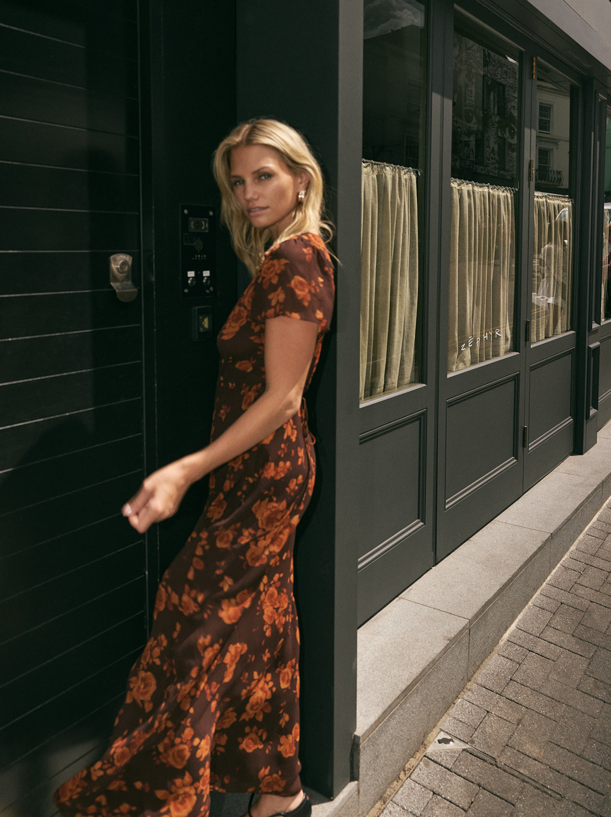 Talia Autumn Rose Print Dress by Kitri Studio. 
The Talia is a most-loved KITRI classic vintage-inspired midi dress.  Designed to be a true wardrobe hero, she features a flattering v-neck and a feminine bias-cut skirt that creates a beautifully fluid silhouette. V-neck. Short sleeves. Concealed side-zip. 100% Viscose Georgette.