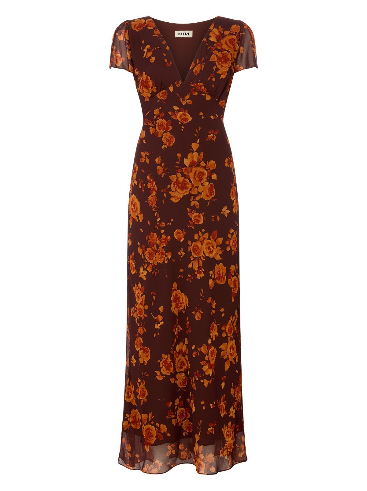 Talia Autumn Rose Print Dress by Kitri Studio. 
The Talia is a most-loved KITRI classic vintage-inspired midi dress.  Designed to be a true wardrobe hero, she features a flattering v-neck and a feminine bias-cut skirt that creates a beautifully fluid silhouette. V-neck. Short sleeves. Concealed side-zip. 100% Viscose Georgette.