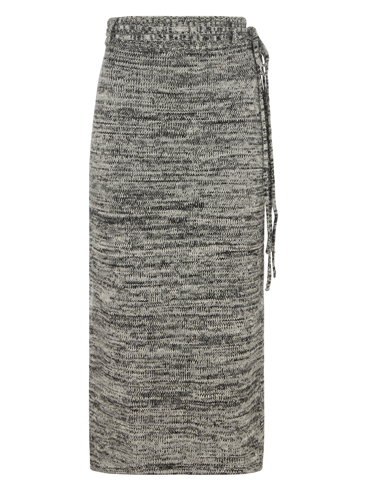 Tilda Cotton-Blend Knit Skirt by Kitri Studio. Crafted in a cotton and wool space-dye knit, the Tilda Skirt offers a body-skimming fit that feels both flattering and effortless.  Designed with a high waist, belt loops, and a double tie detail, it brings subtle definition and versatility to everyday dressing. Elasticated waist. Slim fit. Centre-back split. 60% Cotton, 30% Nylon, 10% Wool.