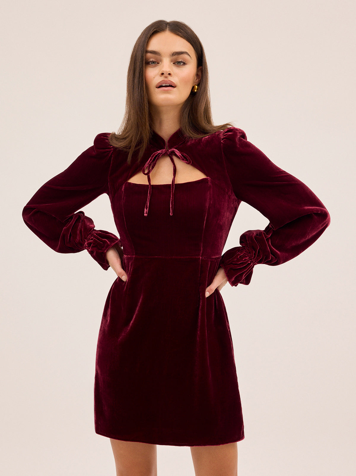 Valentina Burgundy Velvet Mini Dress | KITRI Studio
