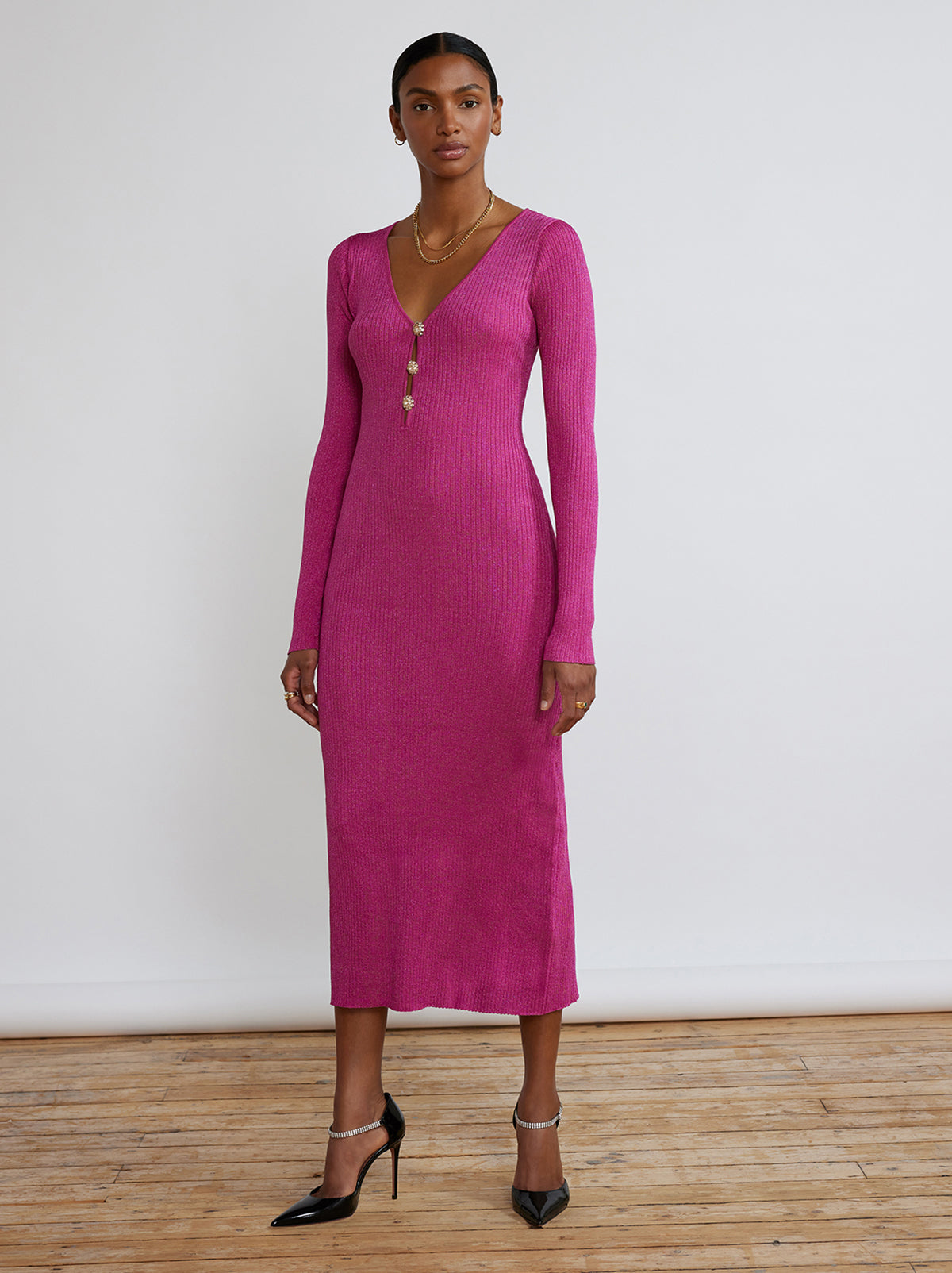 Agnes Pink Lurex Knit Dress by KITRI Studio