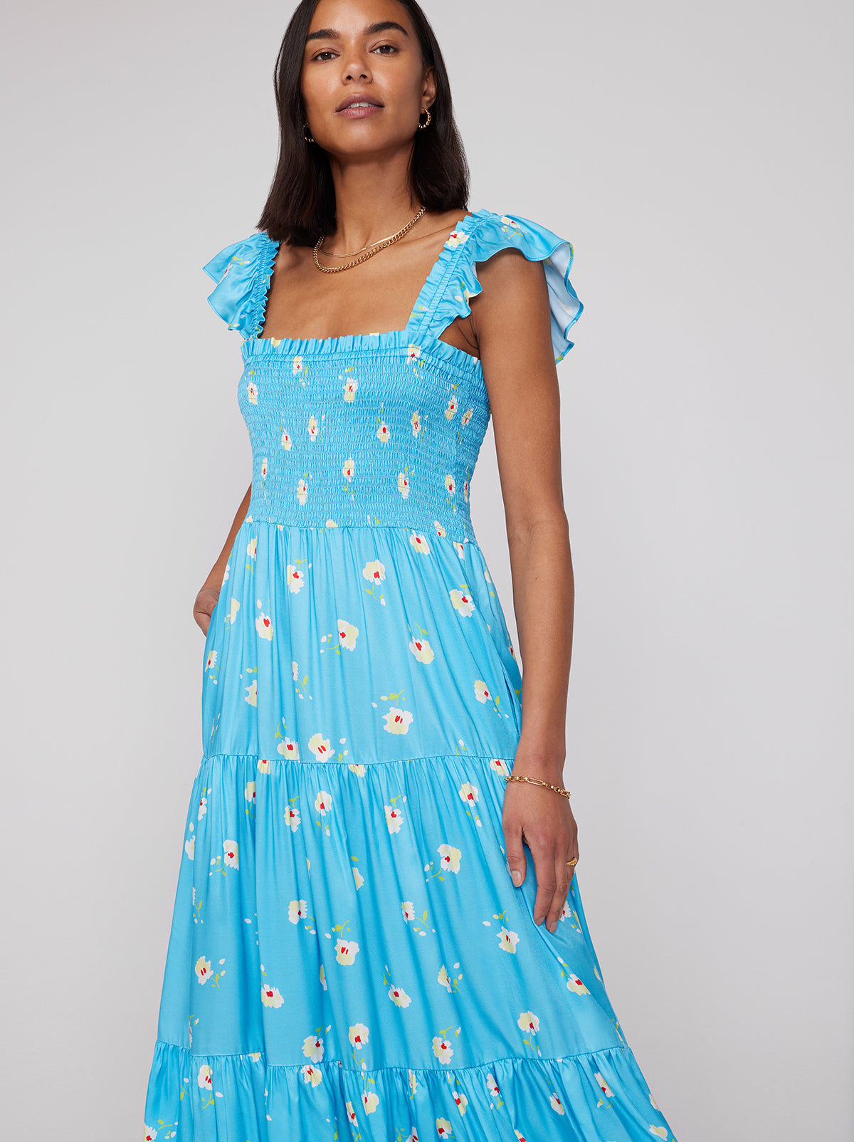 Aisha Blue Pansy Print Maxi Dress By KITRI Studio