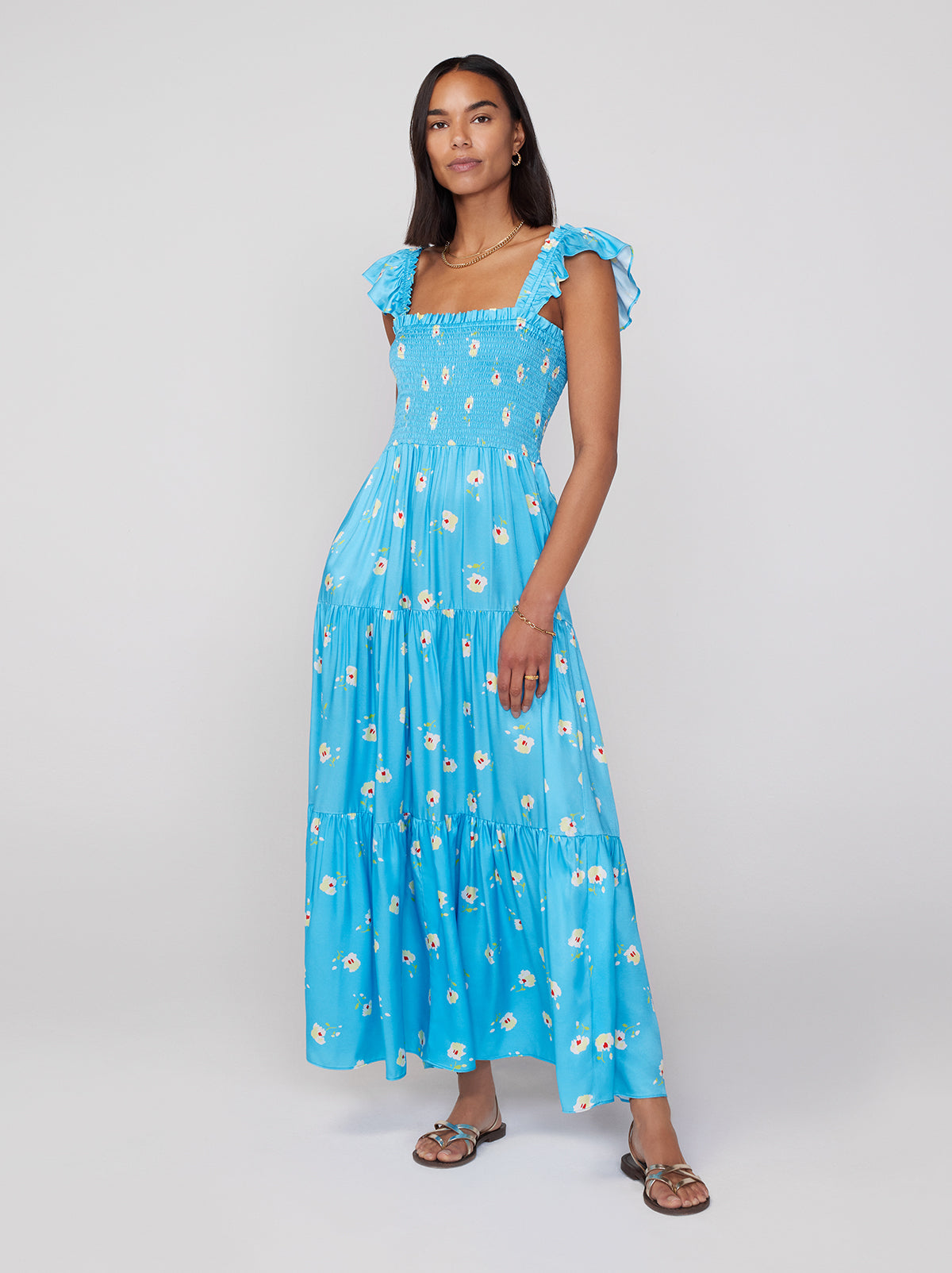 Aisha Blue Pansy Print Maxi Dress By KITRI Studio