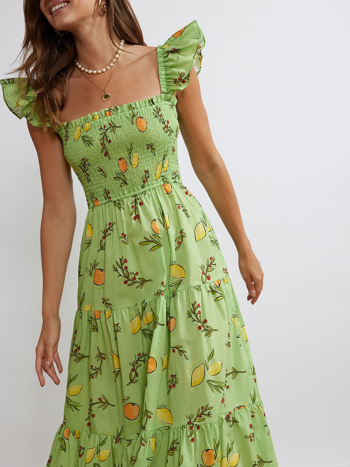 Aisha Green Citrus Maxi Dress KITRI Studio