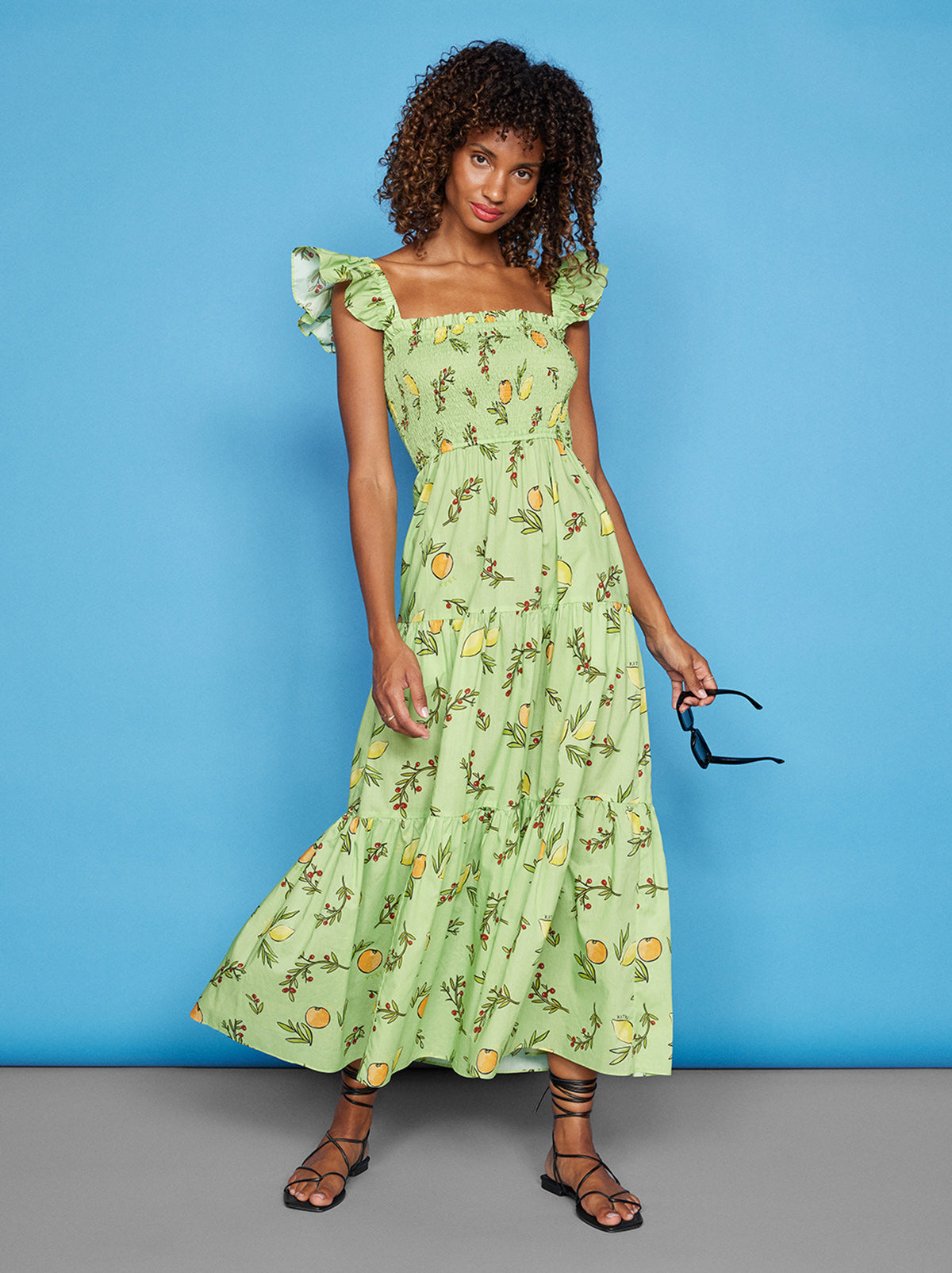 Aisha Green Citrus Maxi Dress by KITRI Studio
