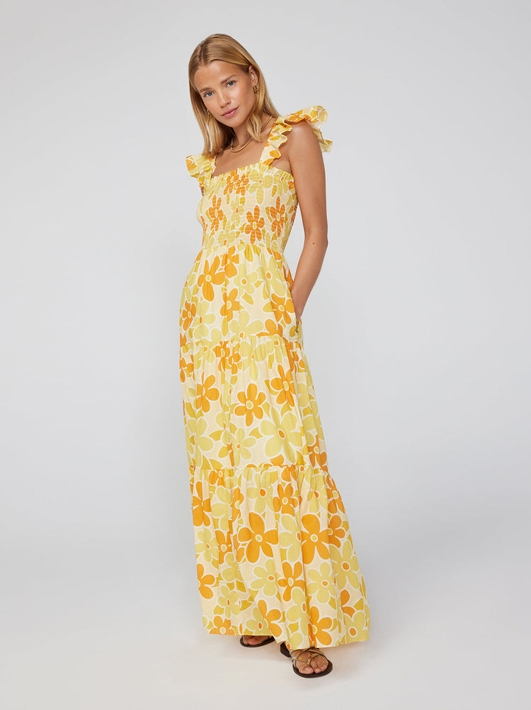 Aisha Yellow Floral Print Maxi Dress By KITRI Studio
